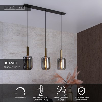 Lucide JOANET - Pendant light - 3xE27 - Smoke Grey